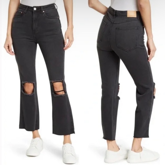 Avec Les Filles Denim - Aves Les Filles High Waist Blown Out Knee Jeans Black Size 26 Raw Hem